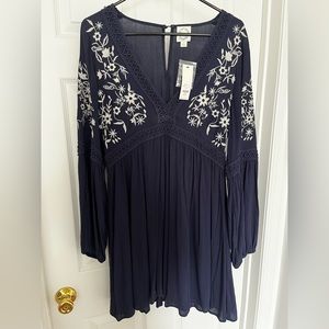 Navy Embroidered Mini Dress